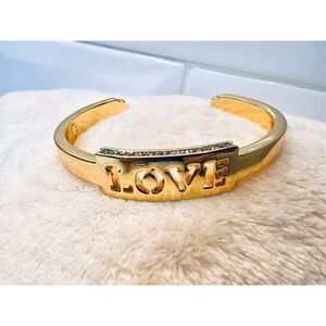 Gold Tone "Love" Affirmation Wide Bracelet with Crystals Costume Jewelry Buy 3/$